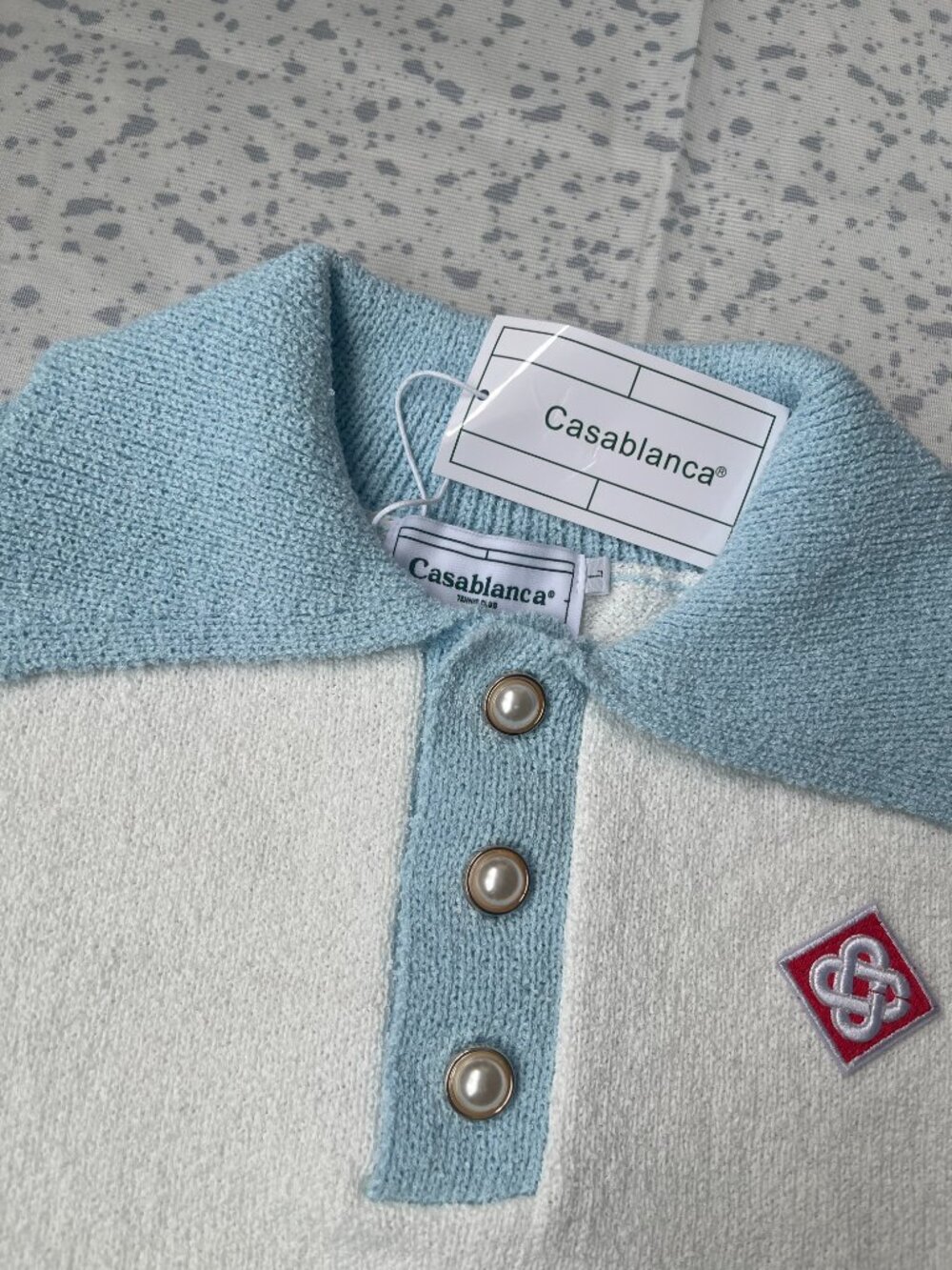 Casablanca Raglan Boucle Polo Shirt White/Blue - Picture 2 of 7
